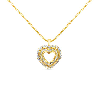 14K Yellow Gold Plated .925 Sterling Silver 1.0 Cttw Round And Baguette-Cut Diamond Composite Hearth 18" Pendant Necklace (I-J Color, I1-I2 Clarity)