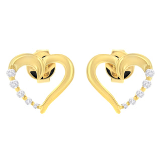 14K Yellow Gold 1/8 Cttw Diamond Journey Heart Hoop Earrings (K-L Color, I1-I2 Clarity)