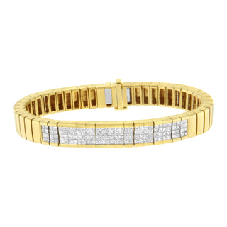 14K Yellow Gold 3 5/8 Cttw Invisible Set Princess-Cut Diamond Id Tennis Bracelet (I-J Color, Si1-Si2 Clarity) - Size 7"