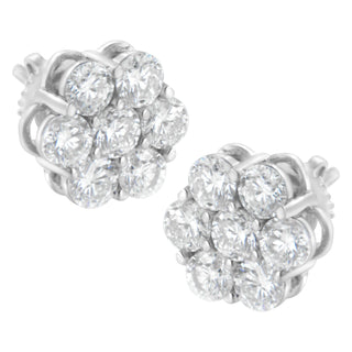 14K White Gold 2.0 Cttw Round Brilliant Cut Diamond Floral Cluster Screwback Stud Earrings (H-I Color, Si2-I1 Clarity)