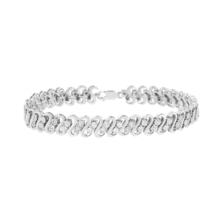 .925 Sterling Silver 1/4 Cttw Round-Cut Diamond Double Row Wrapped S-Link Bracelet (I-J Color, I2-I3 Clarity) - Size 7.25"