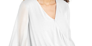 Thalia Sodi Women's Sheer Sleeve Embellished Top White Size Small