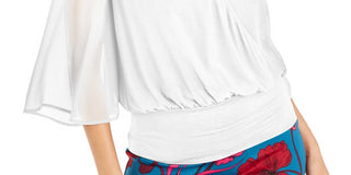 Thalia Sodi Women's Sheer Sleeve Embellished Top White Size Small