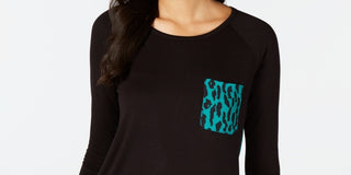 Thalia Sodi Women's Patch Pocket 3/4 Sleeve Top  Black Size Small