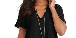 Thalia Sodi Women's Chain Trim Top Black Size Large