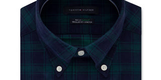 Tommy Hilfiger Men's Windowpane Plaid Collared Classic Fit Dress Shirt Green Size 18x36-37