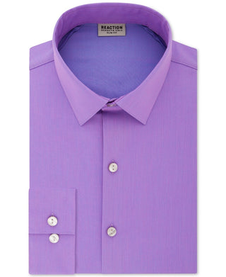 Kenneth Cole Reaction Men's Slim Fit All Day Flex Performance Stretch Solid Dress Shirt Purple Size 18X34X35