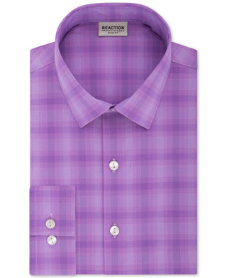 Kenneth Cole Reaction Men's Slim Fit Plaid Button Down Shirt Purple Size 17X36-37