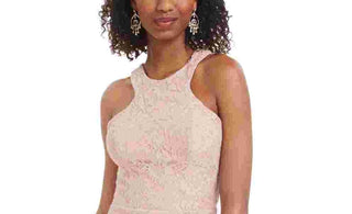 City Studios Women's Embroidered Cut Out Sleeveless Halter Short Body Con Cocktail Dress Pink Size 3