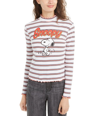 Peanuts Junior's Snoopy Mock Neck Top Beige Size Small
