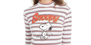 Peanuts Junior's Snoopy Mock Neck Top Beige Size Small