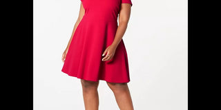 B Darlin Women's Zippered Short Sleeve V Neck Knee Length Fit Flare Dress Pink Size 22W