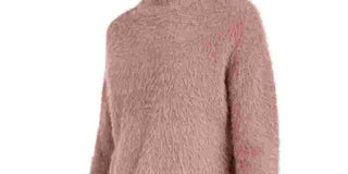 Sun+ Moon Women's Fuzzy Finish Long Sleeve Mock T-Shirt Sweater Pink Size Large