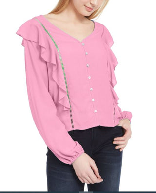 Planet Gold Junior's Ruffle Jacquard Top Pink Size X-Large