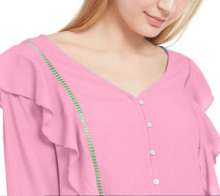 Planet Gold Junior's Ruffle Jacquard Top Pink Size X-Large