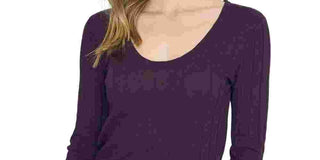 Sanctuary Women's Textured 3/4 Sleeve Scoop Neck T-Shirt Top Purple Size Small