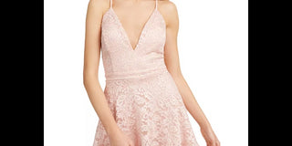 Emerald Sundae Women's Glitter Floral Spaghetti Strap Sweetheart Neckline Mini Fit Flare Evening Dress Pink Size Medium