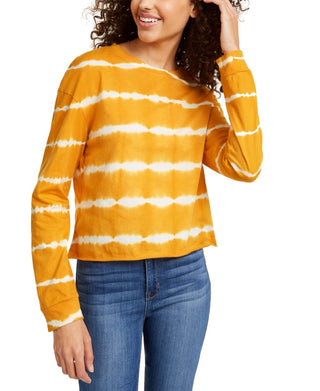 Rebellious One Juniors' Striped Tie-Dye Long-Sleeved T-Shirt Dark Yellow Size X-Small