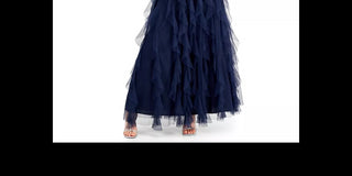 Teeze Me Juniors' Embroidered-Top Layered-Skirt Gown Navy Size 1