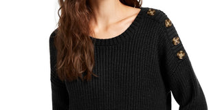 Hippie Rose Juniors' Button-Shoulder Sweater Black Size Small