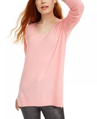 Hippie Rose Juniors' V-Neck Tunic Sweater Dark Pink Size X-Small