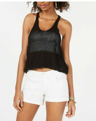 Hooked Up By Iot Junior's Sleeveless Knit Mesh Top Black Size Small