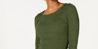 Hooked Up by IOT Junior's Lace Up Rib Knit Sweater Green Size Large