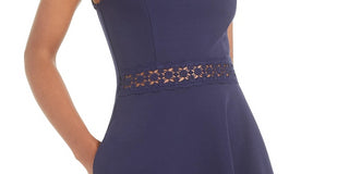 Speechless Women's Sleeveless Illusion Neckline Short Fit Flare Party Dress Blue Size Large