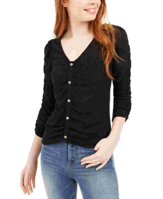 Crave Fame Junior's Ruched Textured Top Black Size X-Large