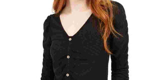 Crave Fame Junior's Ruched Textured Top Black Size X-Large