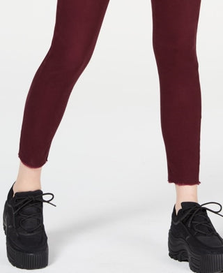 Tinseltown Junior's Colored High Rise Raw Hem Skinny Jeans Wine Size 3