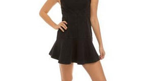 Free People Women's Black Sleeveless Jewel Neck Short Shift Dress Black Size 12