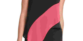 DKNY Women's Ruffled Color Block Sleeveless Jewel Neck Top Black Size X-Small