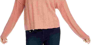 Pink Rose Juniors' Ribbed Raw-Hem Sweater Orange Size Large