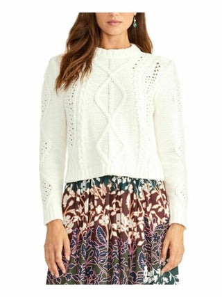 Rachel Roy Women's Knitted Long Sleeve Crew Neck Sweater White Size X-Large