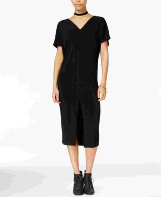 Rachel Roy Women's Black Long Sleeve V Neck Midi Shift Dress Black Size Small