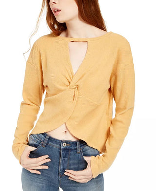 Crave Fame Junior's Cozy Twist Back Ribbed Top Yellow Size X-Small