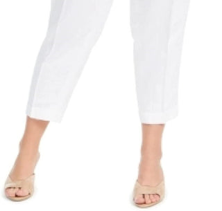 Calvin Klein Women's Linen Slim Ankle Pants White Size 18W