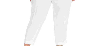 Calvin Klein Women's Plus Linen Blend High Waist Ankle Pants White Size 14W