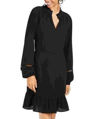 Be Bop Women's Ruffled Ladder Stitch Mini Dress Black Size Medium