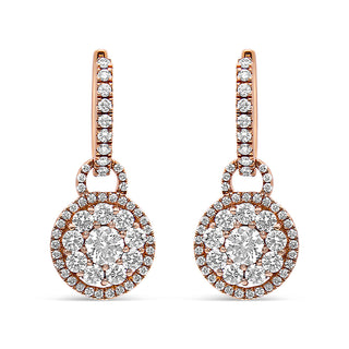 18K Rose Gold 1 1/2 Cttw Round Shaped Diamond Composite Drop And Dangle Leverback Earrings (F-G Color, Vs1-Vs2 Clarity)