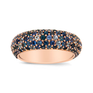 18K Rose Gold Multi Row Blue Sapphire Domed Top Band Ring - Ring Size 7