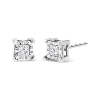 .925 Sterling Silver 1/4 Cttw Miracle Set Princess-Cut Diamond Solitaire Stud Earrings (H-I Color, Si2-I1 Clarity)