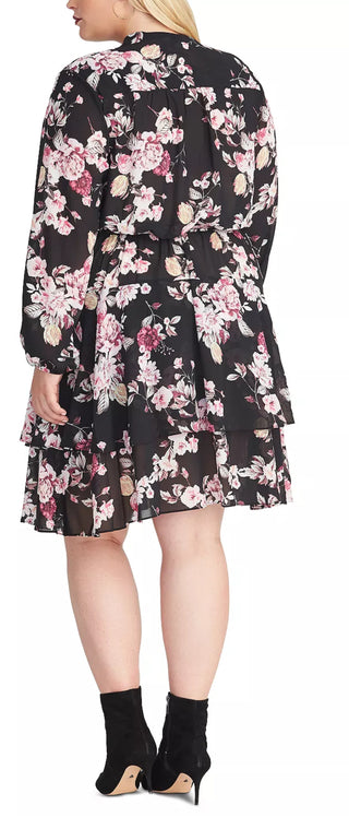 Rachel Roy Women's Plus Size Ally Floral Print Long Sleeve Dress Black Size 2X
