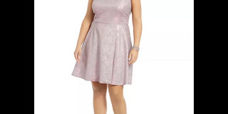 Morgan & Co. Women's Plus Metallic Sleeveless Fit & Flare Dress Pink Size 18W