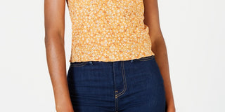 Self Esteem Women's Floral Short Sleeve Crew Neck T-Shirt Top Yellow Size Medium