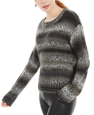 Ultra Flirt Juniors' Ombre-Striped Pullover Sweater Black Size Large