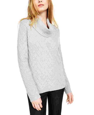 Calvin Klein Women's Chevron Stitch Cowlneck Sweater Gray Size Medium