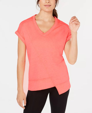 Calvin Klein Women's Pink Short Sleeve V Neck Active Wear Top Orange Size Medium