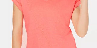 Calvin Klein Women's Pink Short Sleeve V Neck Active Wear Top Orange Size Medium
